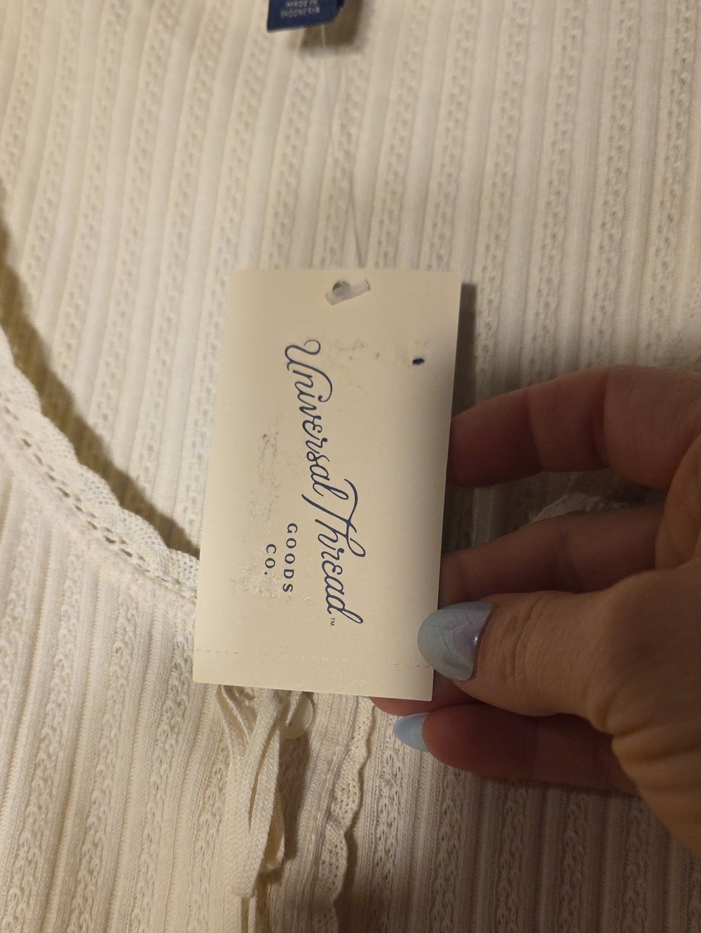 Universal Thread Cream Ribbed Button-Front Tank with Tie - Picture 7 of 7